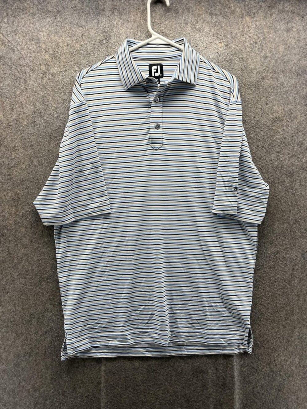 Footjoy Polo Shirt Mens Medium Blue Striped Stretch Golf Performance Polyester